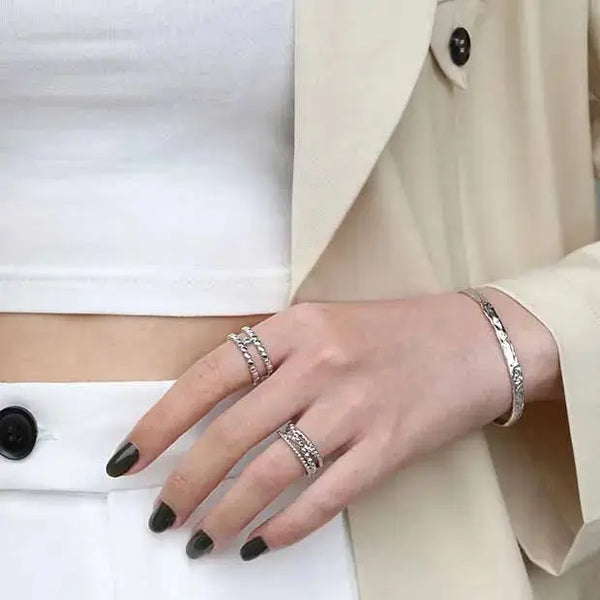 Lovcia Wide Beads Cross 925 Sterling Silver Adjustable Ring-Rings-Silver-Silver