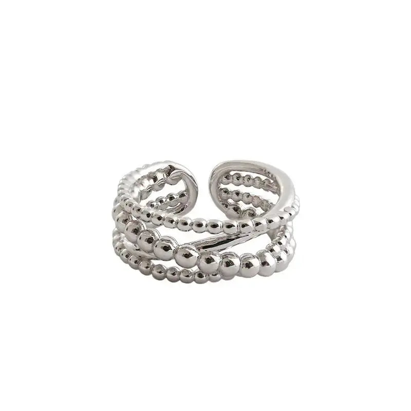 Lovcia Wide Beads Cross 925 Sterling Silver Adjustable Ring-Rings-Silver-Silver