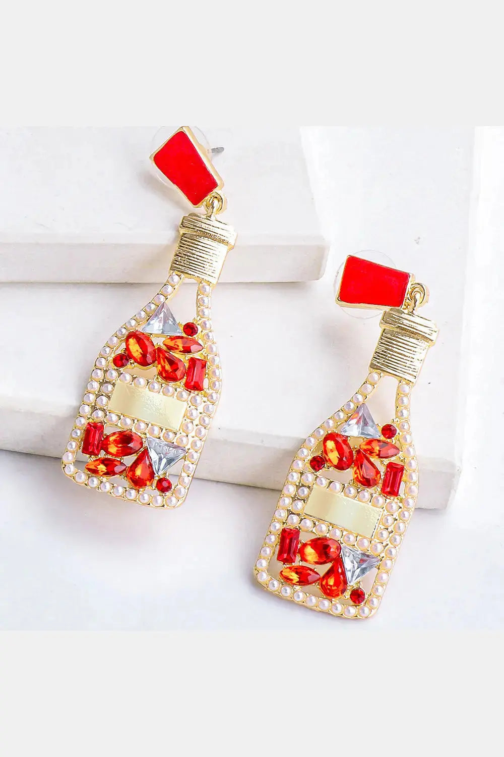 Lovcia Wine Shape Zinc Alloy Acrylic Dangle Earrings-Earrings-Black-One Size-Black
