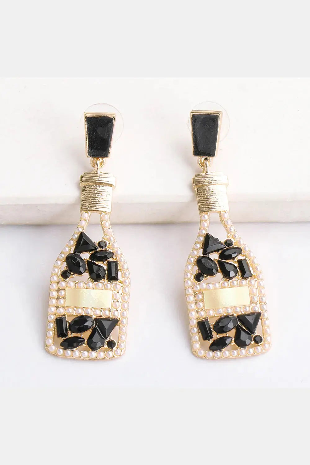 Lovcia Wine Shape Zinc Alloy Acrylic Dangle Earrings-Earrings-Black-One Size-Black