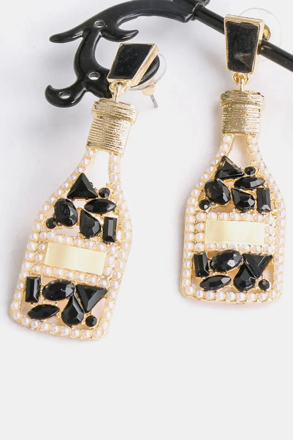 Lovcia Wine Shape Zinc Alloy Acrylic Dangle Earrings-Earrings-Black-One Size-Black