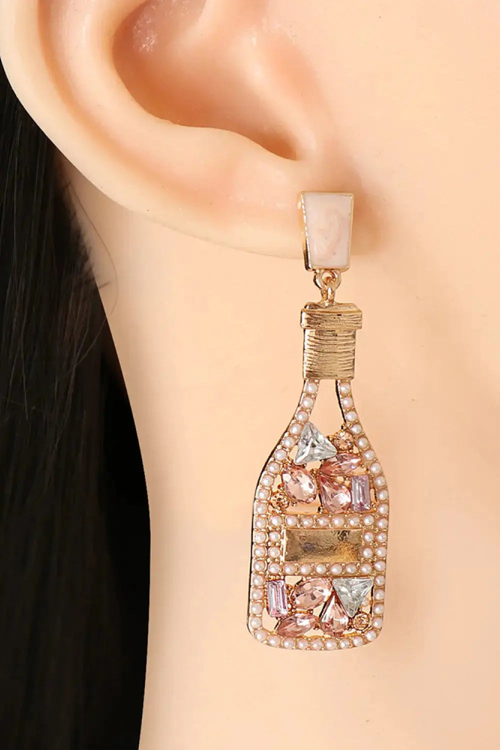 Lovcia Wine Shape Zinc Alloy Acrylic Dangle Earrings-Earrings-Black-One Size-Black