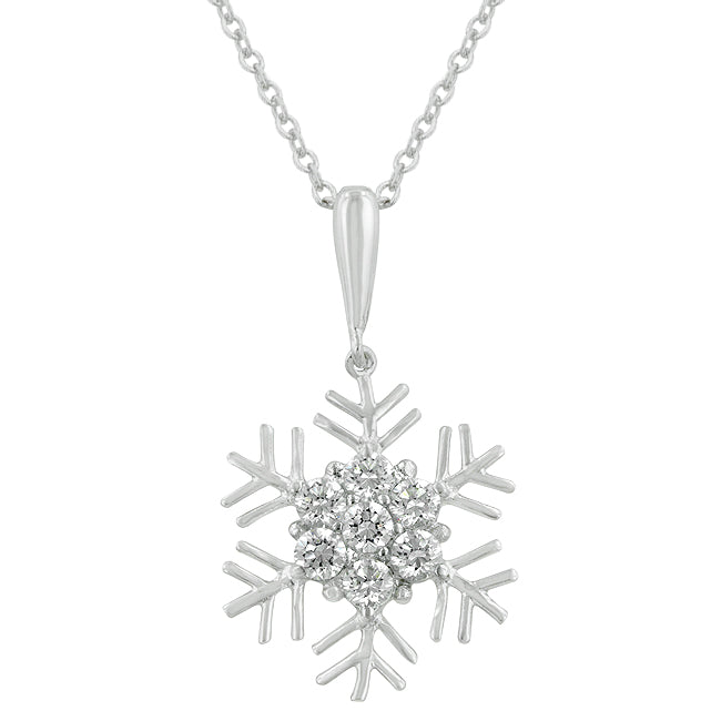 Lovcia Winter Snowflake Rhodium-Plated CZ Necklace-Pendants-