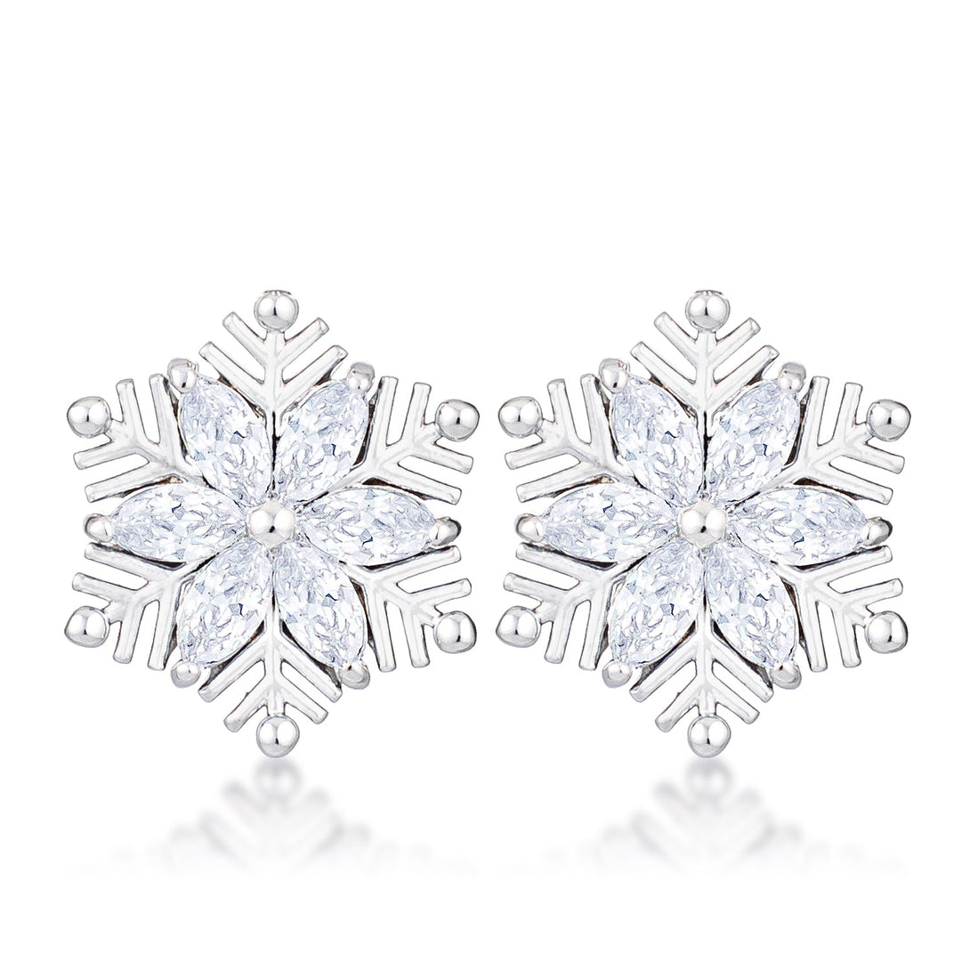 Lovcia Winter Wonderland Rhodium Plated Marquise Snowflake Earrings-Earrings-