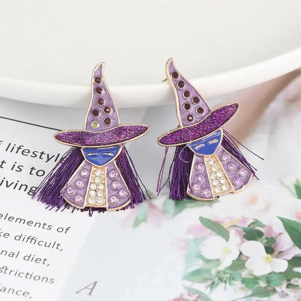Lovcia Witch Rhinestone Alloy Earrings-Earrings-Black-One Size-Black