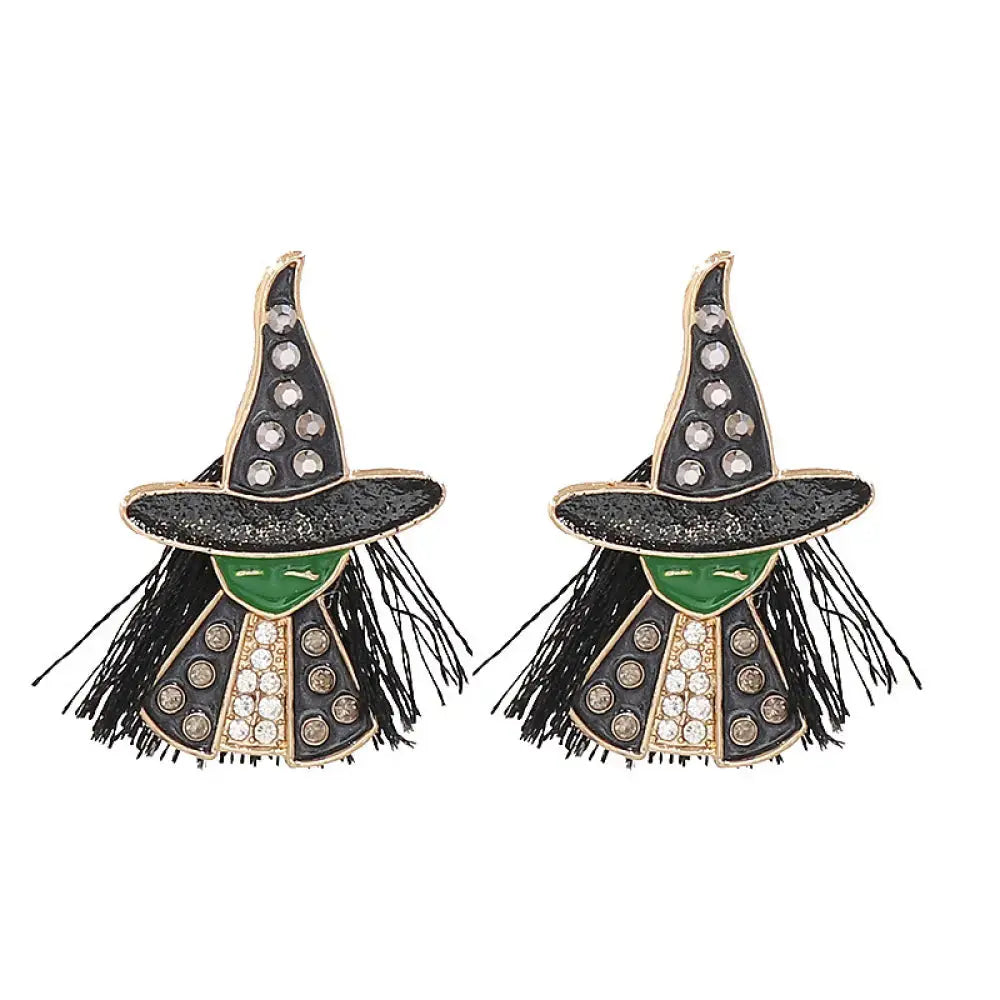 Lovcia Witch Rhinestone Alloy Earrings-Earrings-Black-One Size-Black