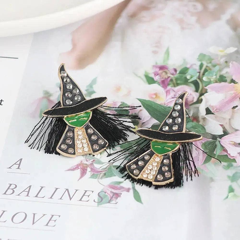 Lovcia Witch Rhinestone Alloy Earrings-Earrings-Black-One Size-Black