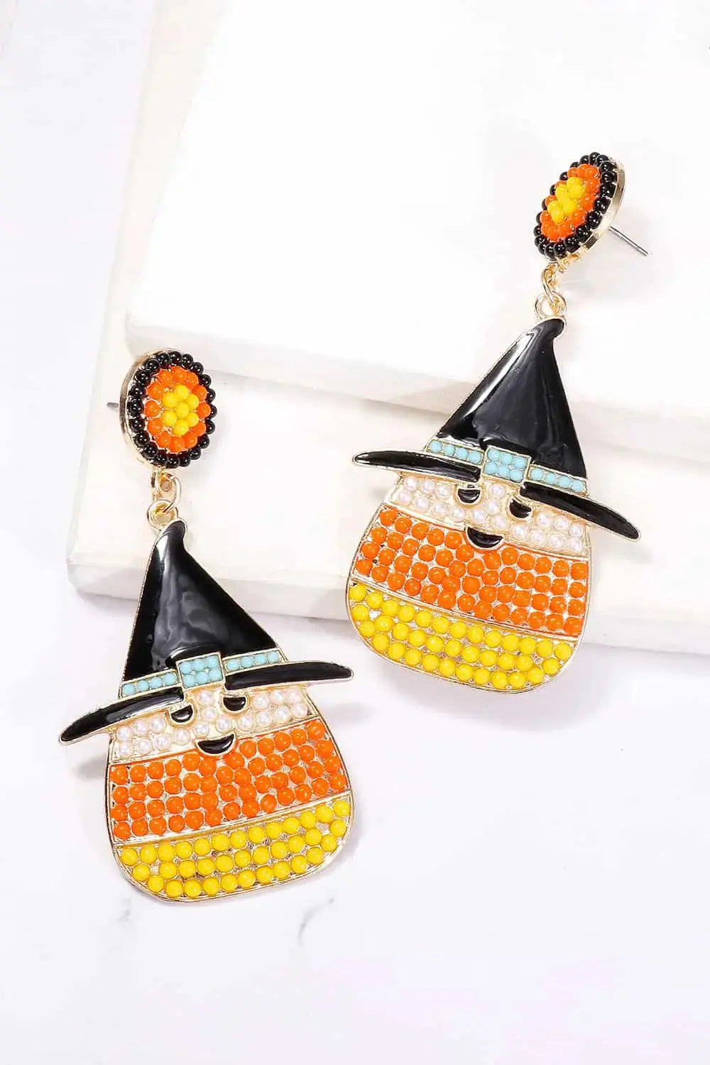 Lovcia Witch's Hat Shape Synthetic Pearl Dangle Earrings-Earrings-Pumpkin-One Size-Pumpkin
