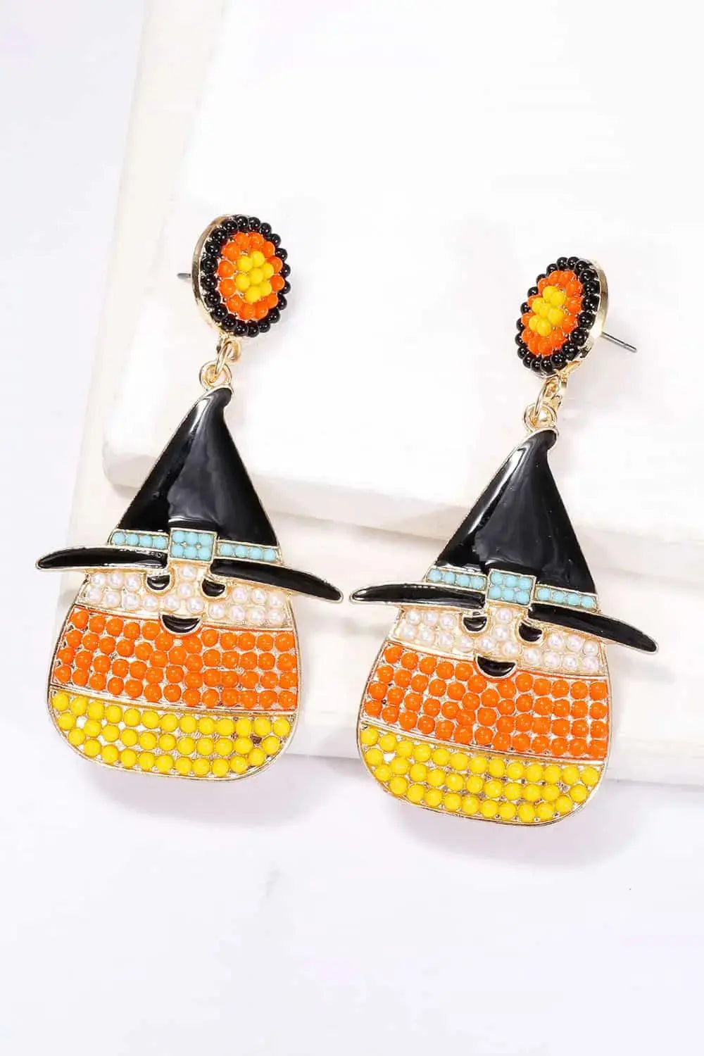 Lovcia Witch's Hat Shape Synthetic Pearl Dangle Earrings-Earrings-Pumpkin-One Size-Pumpkin