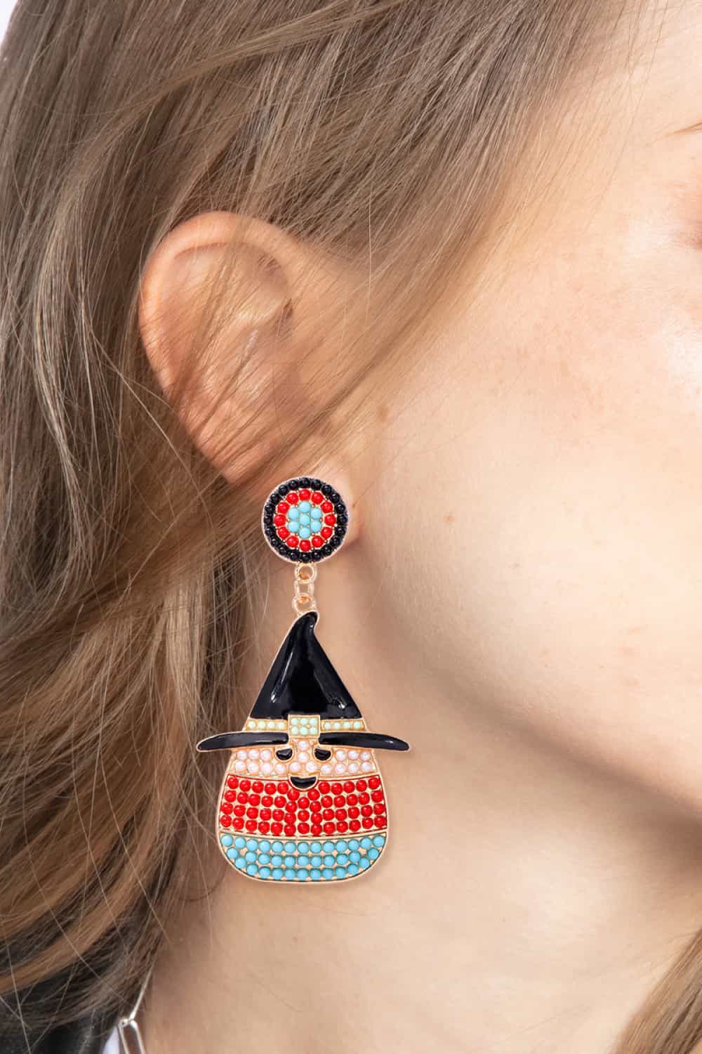 Lovcia Witch's Hat Shape Synthetic Pearl Dangle Earrings-Earrings-Pumpkin-One Size-Pumpkin