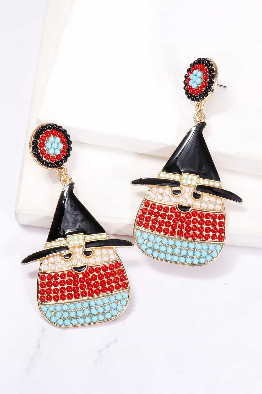 Lovcia Witch's Hat Shape Synthetic Pearl Dangle Earrings-Earrings-Pumpkin-One Size-Pumpkin
