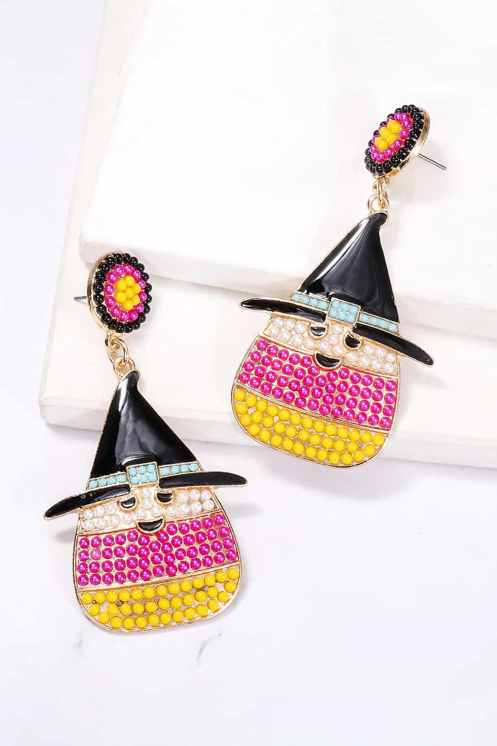 Lovcia Witch's Hat Shape Synthetic Pearl Dangle Earrings-Earrings-Pumpkin-One Size-Pumpkin