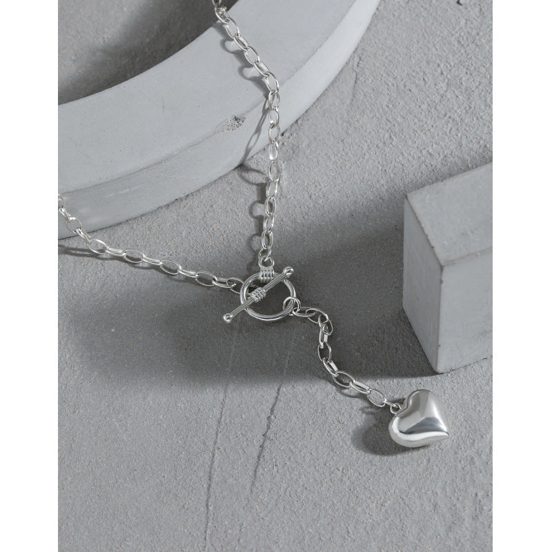 Lovcia Women 925 Sterling Silver Heart Tassel Necklace-Necklaces-No Plating-No Plating