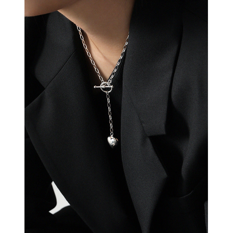 Lovcia Women 925 Sterling Silver Heart Tassel Necklace-Necklaces-No Plating-No Plating