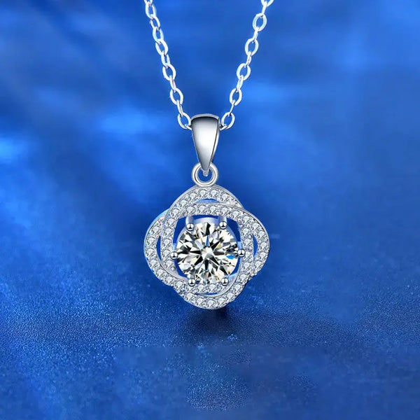 Lovcia Women Beautiful Moissanite CZ Rose Flower 925 Sterling Silver Necklace-Necklaces-1 Carat Moissanite CZ-1 Carat Moissanite CZ