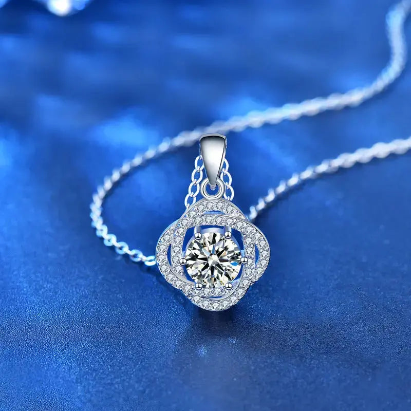 Lovcia Women Beautiful Moissanite CZ Rose Flower 925 Sterling Silver Necklace-Necklaces-1 Carat Moissanite CZ-1 Carat Moissanite CZ