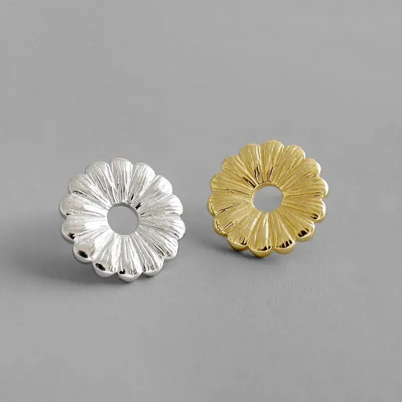 Lovcia Women Chrysanthemum Flowers 925 Sterling Silver Stud Earrings-Earrings-Yellow Gold-Yellow Gold