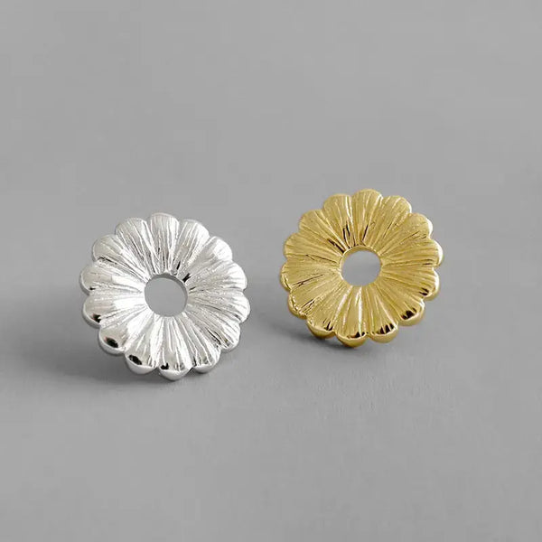 Lovcia Women Chrysanthemum Flowers 925 Sterling Silver Stud Earrings-Earrings-Yellow Gold-Yellow Gold