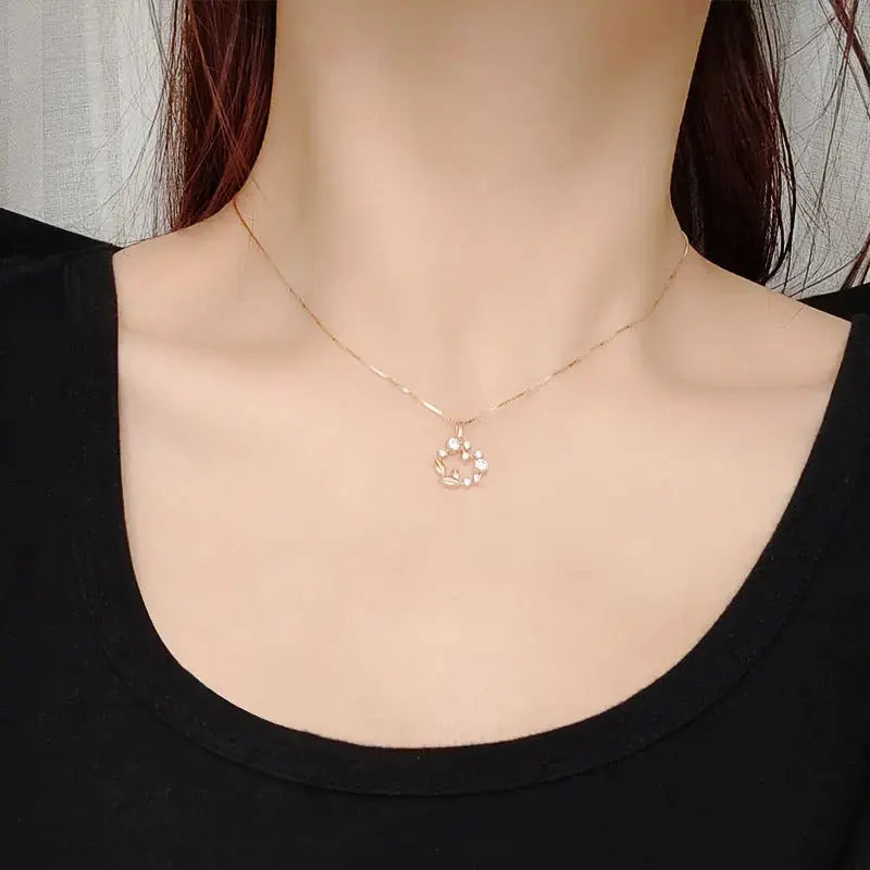 Lovcia Women CZ Garland 925 Sterling Silver Necklace-Necklaces-Rose Gold-Rose Gold