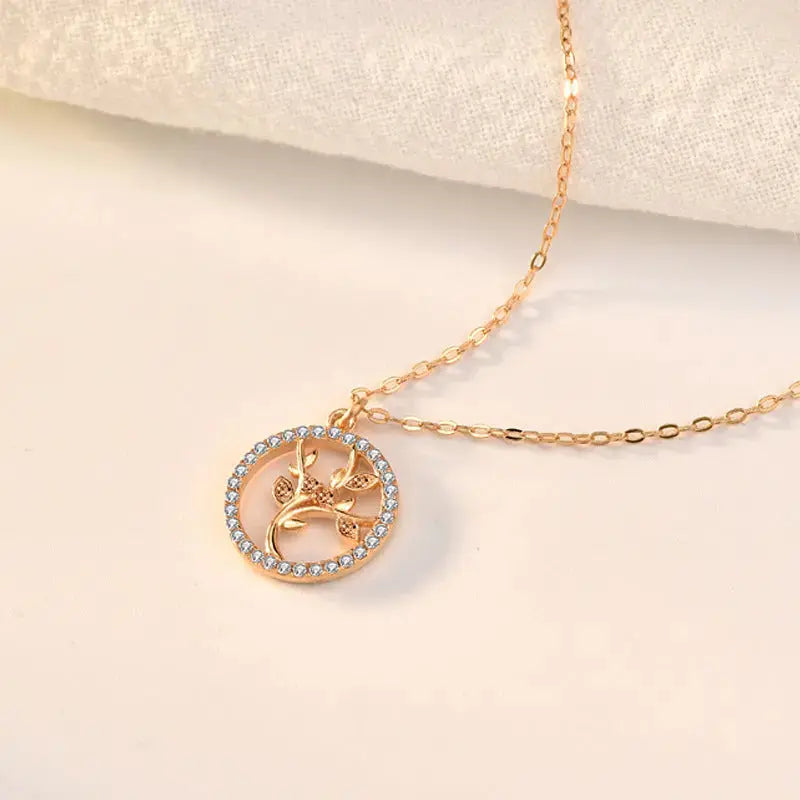 Lovcia Women CZ Life Tree 925 Sterling Silver Necklace-Necklaces-Champagne Gold-Champagne Gold
