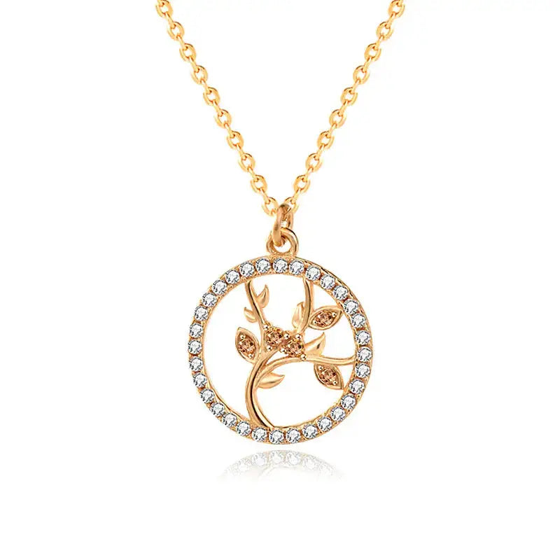 Lovcia Women CZ Life Tree 925 Sterling Silver Necklace-Necklaces-Champagne Gold-Champagne Gold
