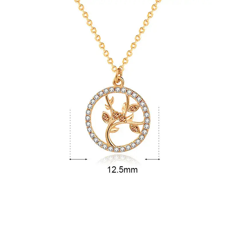 Lovcia Women CZ Life Tree 925 Sterling Silver Necklace-Necklaces-Champagne Gold-Champagne Gold