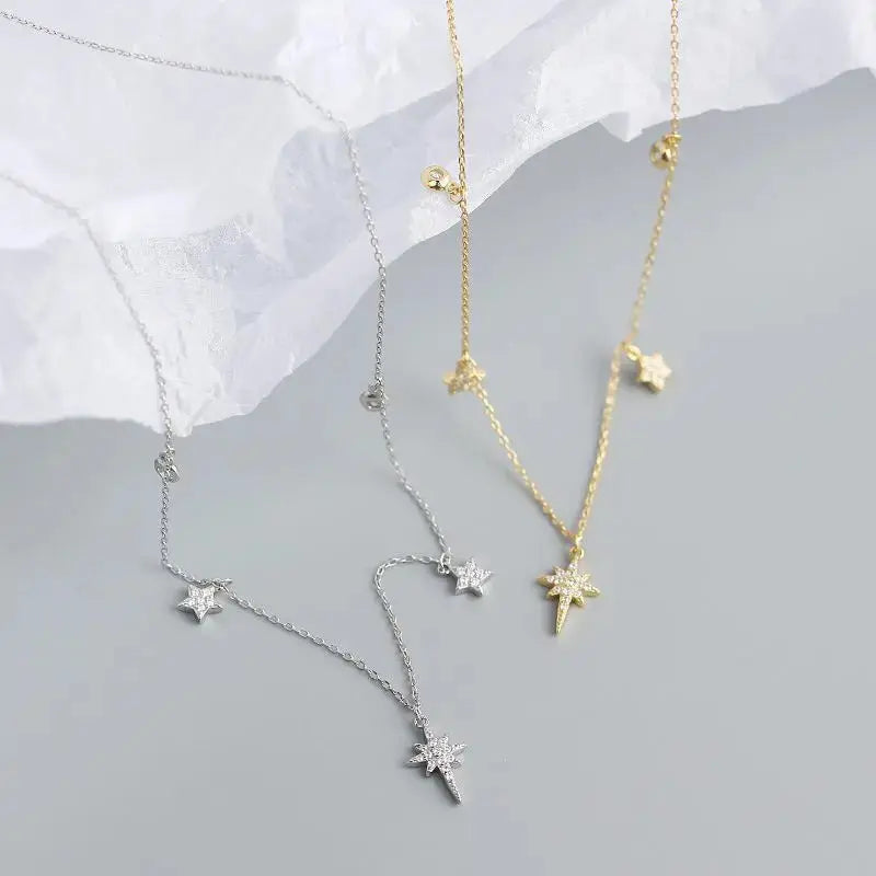 Lovcia Women CZ Shining Stars 925 Sterling Silver Necklace-Necklaces-Silver-Silver