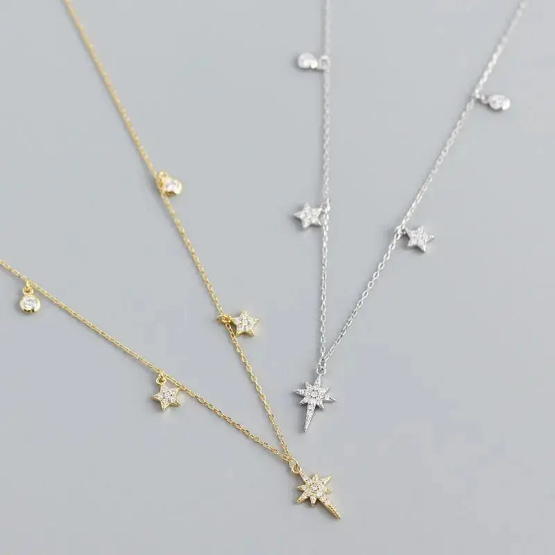 Lovcia Women CZ Shining Stars 925 Sterling Silver Necklace-Necklaces-Silver-Silver