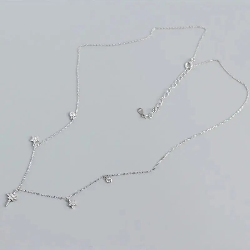 Lovcia Women CZ Shining Stars 925 Sterling Silver Necklace-Necklaces-Silver-Silver