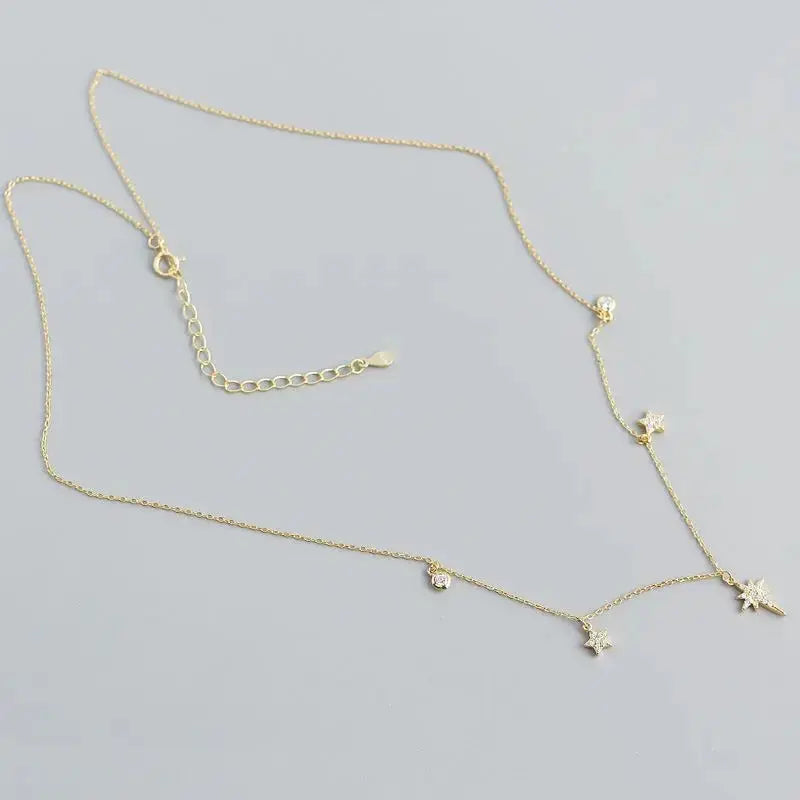 Lovcia Women CZ Shining Stars 925 Sterling Silver Necklace-Necklaces-Silver-Silver