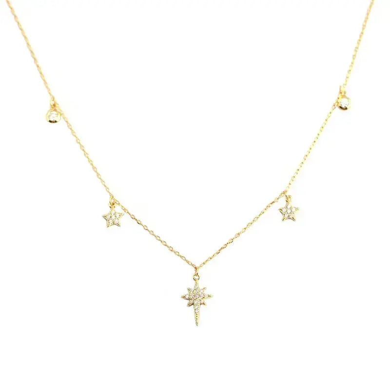 Lovcia Women CZ Shining Stars 925 Sterling Silver Necklace-Necklaces-Silver-Silver