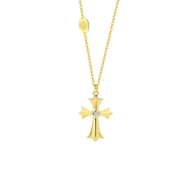 Lovcia Women Dainty CZ Cross 925 Sterling Silver Necklace-Necklaces-Rhodium-Rhodium