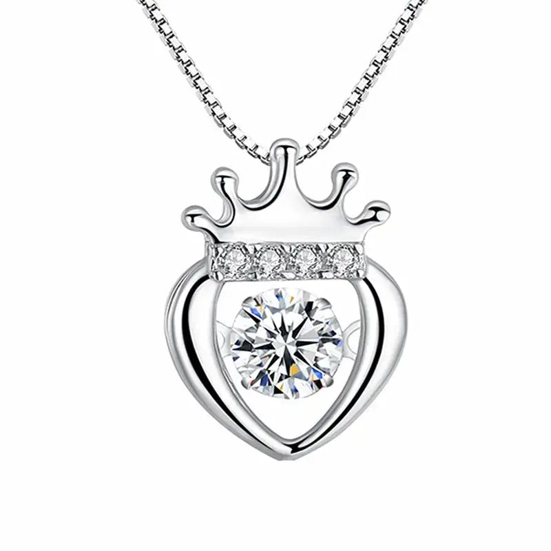 Lovcia Women Dancing CZ Heart Crown 925 Sterling Silver Pendnat-Charms & Pendants-Silver-Silver