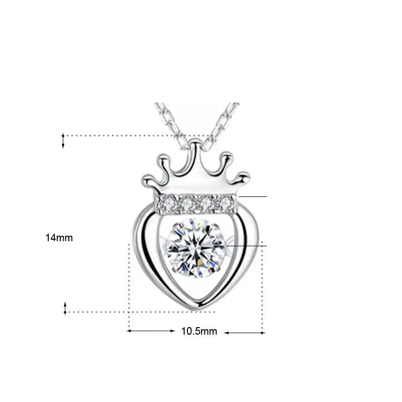 Lovcia Women Dancing CZ Heart Crown 925 Sterling Silver Pendnat-Charms & Pendants-Silver-Silver