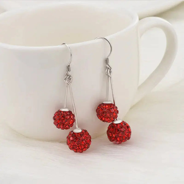 LOVCIA Women Double CZ Round Balls 925 Sterling Silver Dangling Earrings