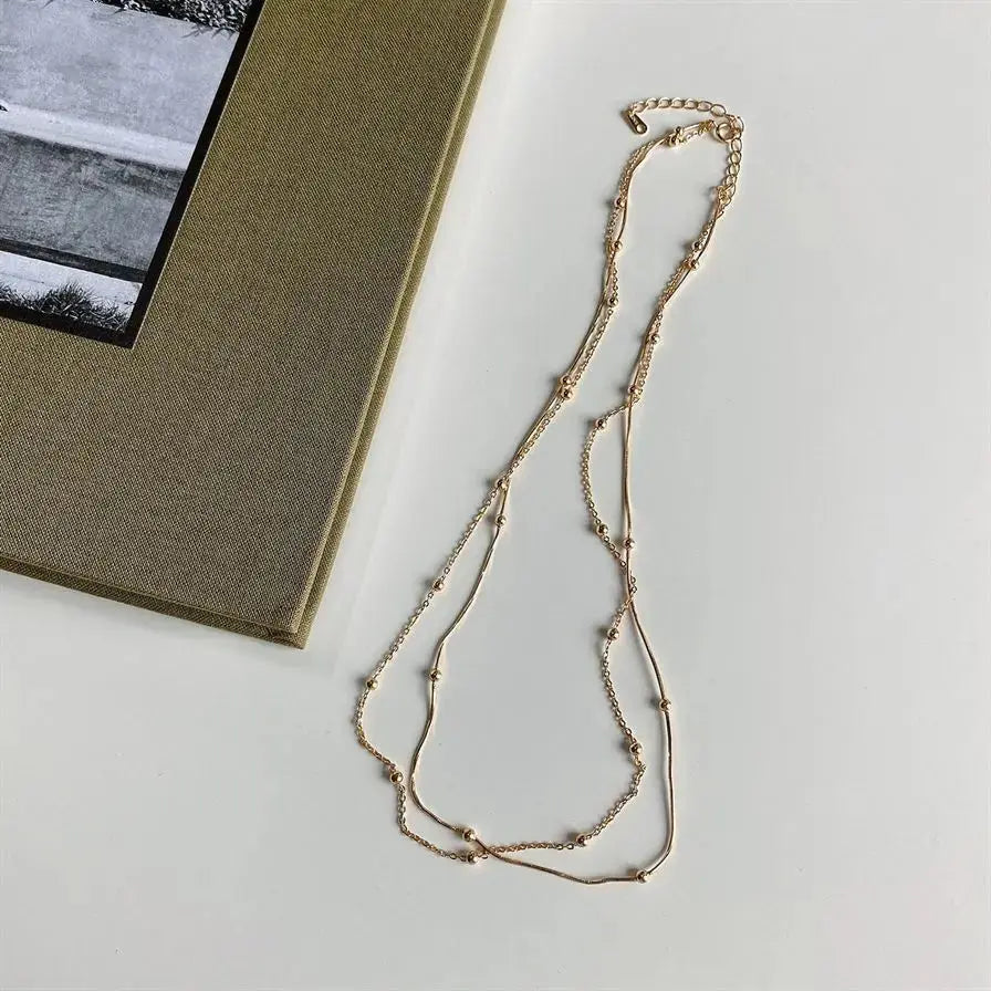 Lovcia Women Double Layer Beads Snake Chain 925 Sterling Silver Necklace-Necklaces-