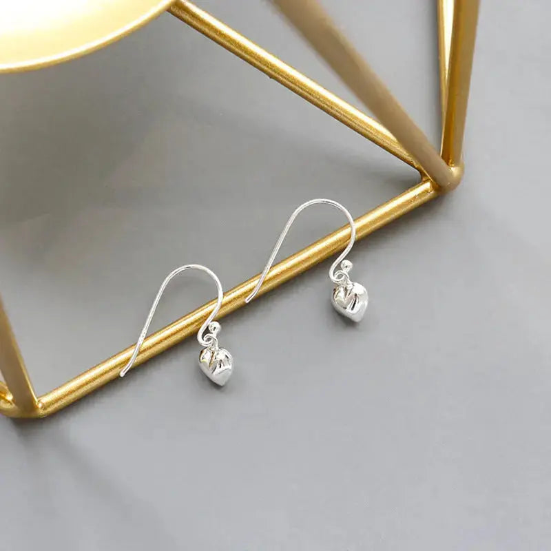 Lovcia Women Heart Love Simple 925 Sterling Silver Dangling Earrings-Earrings-Rhodium-Rhodium