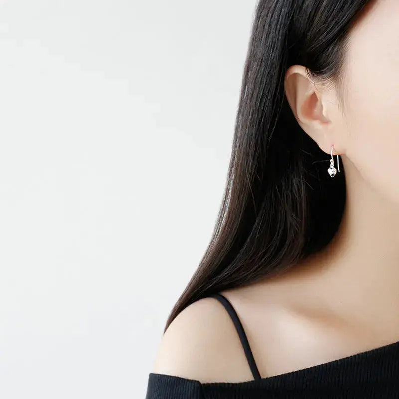 Lovcia Women Heart Love Simple 925 Sterling Silver Dangling Earrings-Earrings-Rhodium-Rhodium