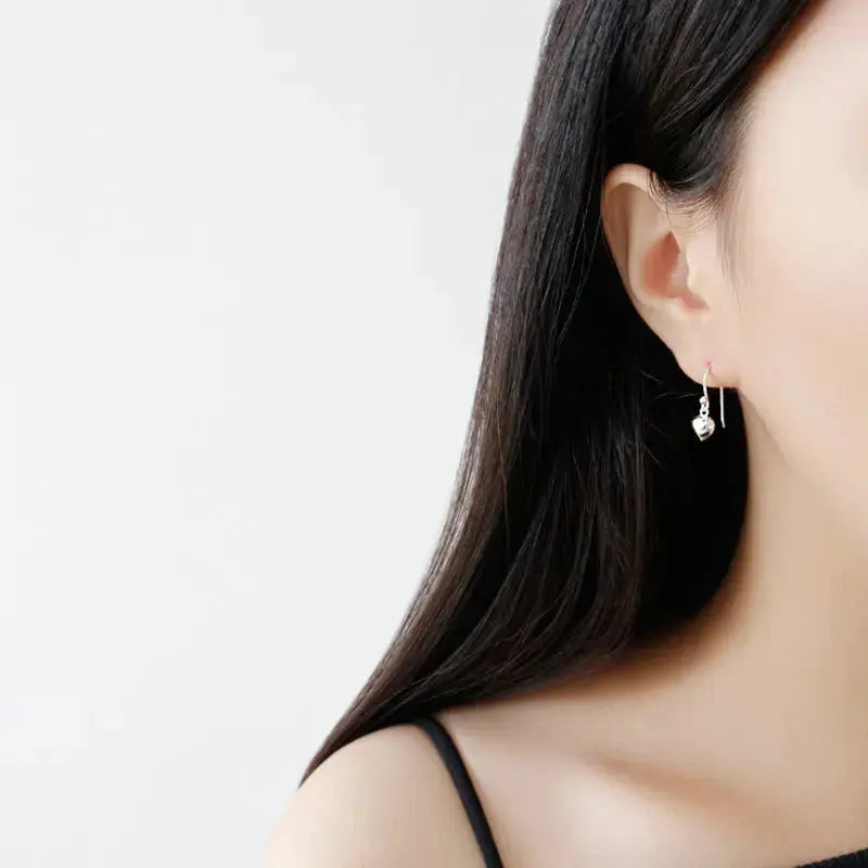 Lovcia Women Heart Love Simple 925 Sterling Silver Dangling Earrings-Earrings-Rhodium-Rhodium