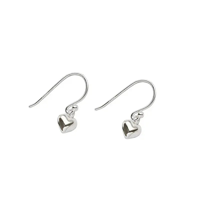 Lovcia Women Heart Love Simple 925 Sterling Silver Dangling Earrings-Earrings-Rhodium-Rhodium