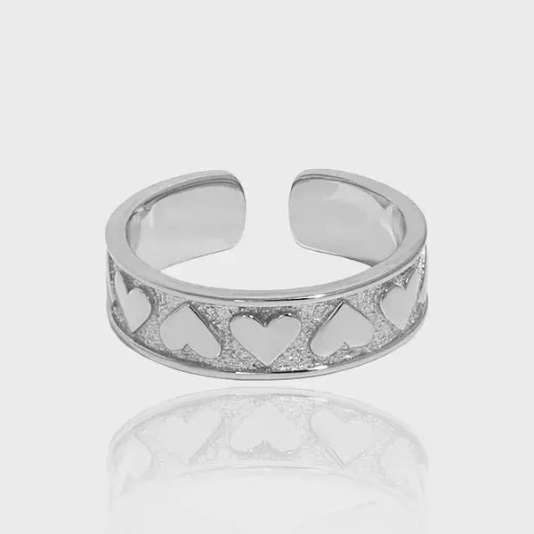 Lovcia Women Hearts Love 925 Sterling Silver Adjustable Ring-Rings-Rhodium-Rhodium