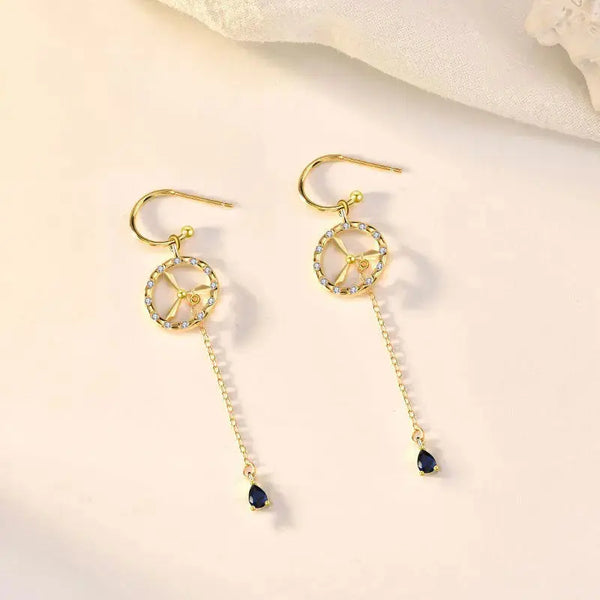 Lovcia Women Hollow CZ Windmill Tassels 925 Sterling Silver Dangling Earrings-Earrings-Yellow Gold-Yellow Gold
