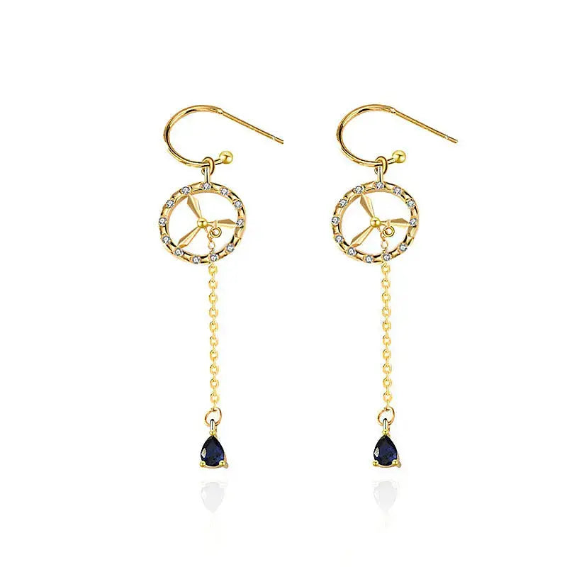 Lovcia Women Hollow CZ Windmill Tassels 925 Sterling Silver Dangling Earrings-Earrings-Yellow Gold-Yellow Gold