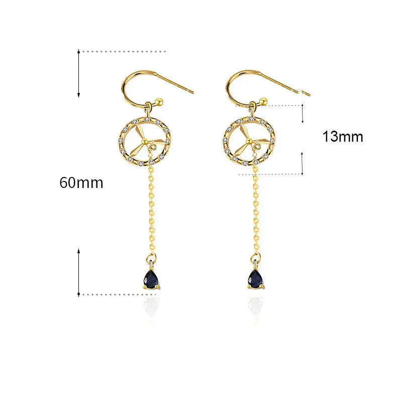 Lovcia Women Hollow CZ Windmill Tassels 925 Sterling Silver Dangling Earrings-Earrings-Yellow Gold-Yellow Gold