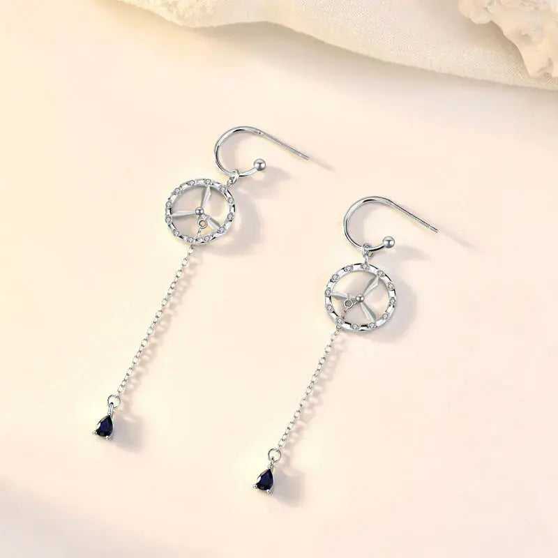 Lovcia Women Hollow CZ Windmill Tassels 925 Sterling Silver Dangling Earrings-Earrings-Yellow Gold-Yellow Gold