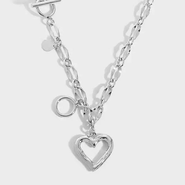 Lovcia Women Hollow Heart Chain 925 Sterling Silver Necklace-Necklaces-Silver-Silver