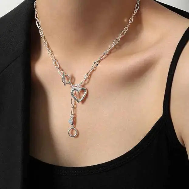 Lovcia Women Hollow Heart Chain 925 Sterling Silver Necklace-Necklaces-Silver-Silver