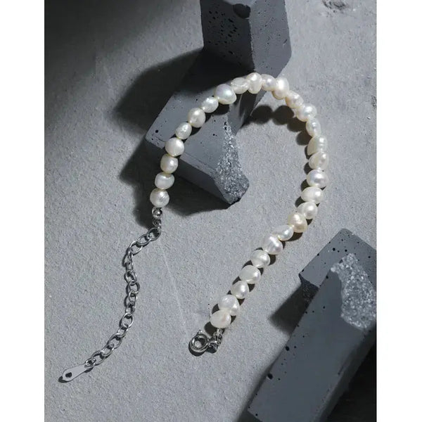 Lovcia Women Irregular Natural Pearls 925 Sterling Silver Bracelet-Bracelets-Rhodium-Rhodium