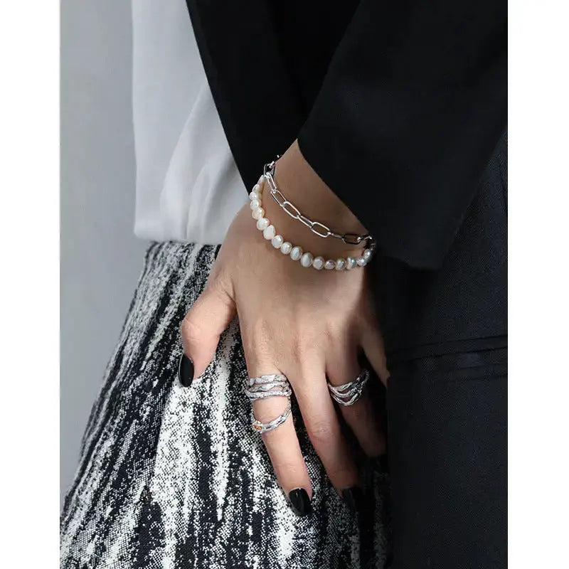 Lovcia Women Irregular Natural Pearls 925 Sterling Silver Bracelet-Bracelets-Rhodium-Rhodium