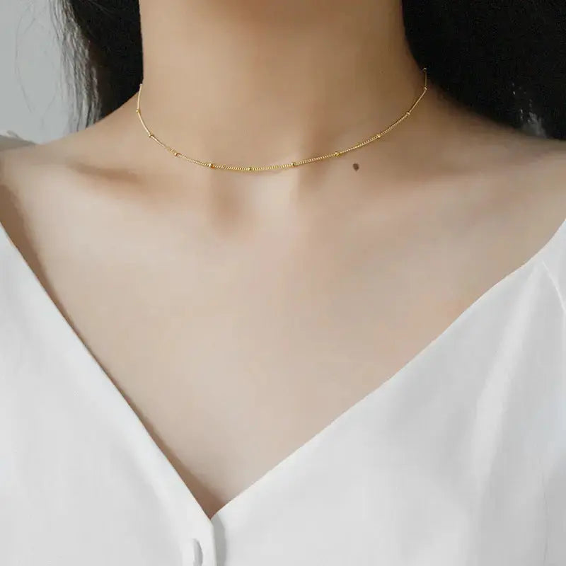 Lovcia Women Mini Beads 925 Sterling Silver Choker Necklace-Necklaces-Yellow Gold-Yellow Gold
